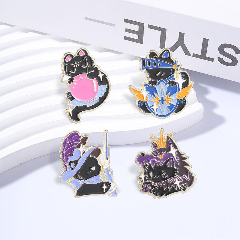 Xiaomi Cosplay Card Reasoning Game & Black Cat Enamel Pin Punk Demon Witch Cat Knight Shield Black Cat Brooch Lapel Bag Badges Jewelry