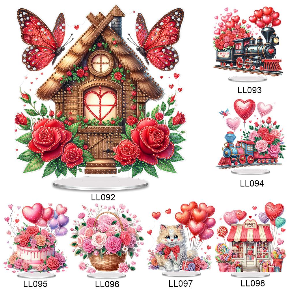Acrylic Special Shape Train Heart Diamond Painting Tabletop Ornaments Kit Desktop Diamond Art Kits Rhinestones Desktop Ornaments