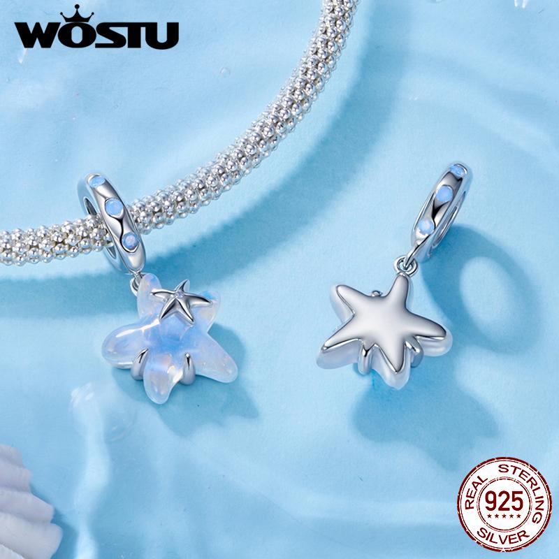 WOSTU 925 Silver Blue Opal Seahorse Pendant Fantasy Jellyfish Charm Octopus Bead Fit Bracelet DIY Ocean Jewelry Gift