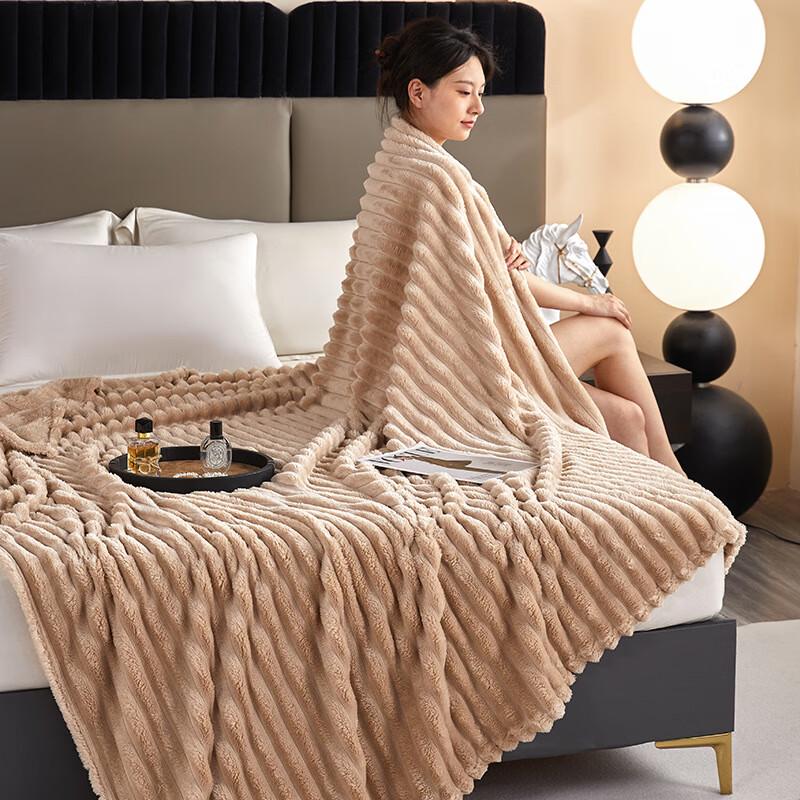 LISM Large Bubble Striped Double-Sided Rabbit Fleece Blanket