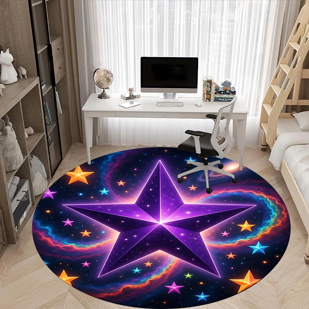 1pc Cosmic Starry Sky Chair Carpet for Office, Round Polyester Mat, Indoor Decor for Office, Easycare Fabric, Washable Non-slip Area Carpet