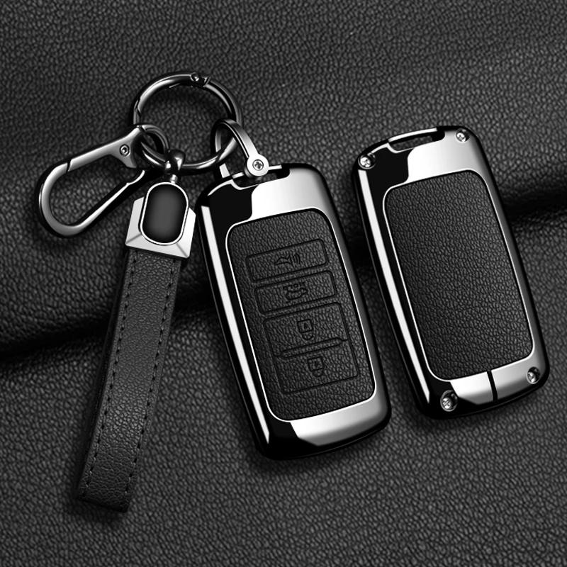 Styling-Zierleisten Zinklegierung Leder Auto-Schlüsselhülle Abdeckung Fob Schutz für Kia 4 Tasten Sorento K900 K7 Cadenza Zubehör Schlüsselanhänger