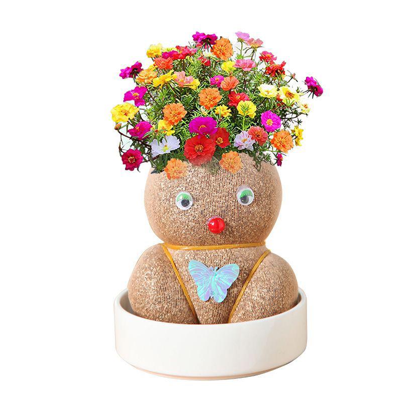 DIY Blooming Grass Head Doll - Cute Indoor Potted Flower for Kindergarten