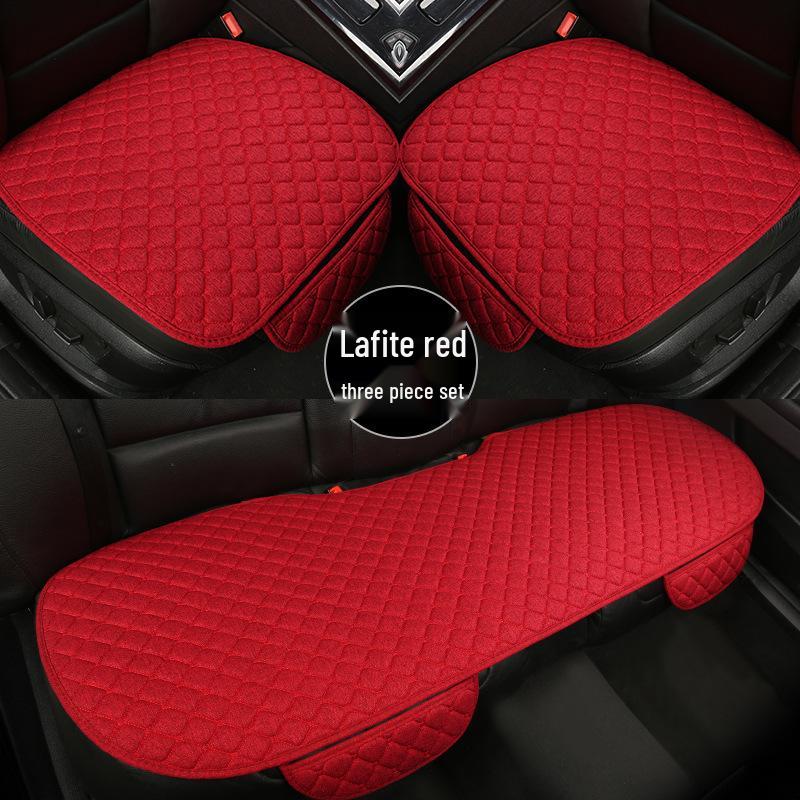 All-Season Breathable Linen Car Seat Cushion Set with Polka Dot Embroidery