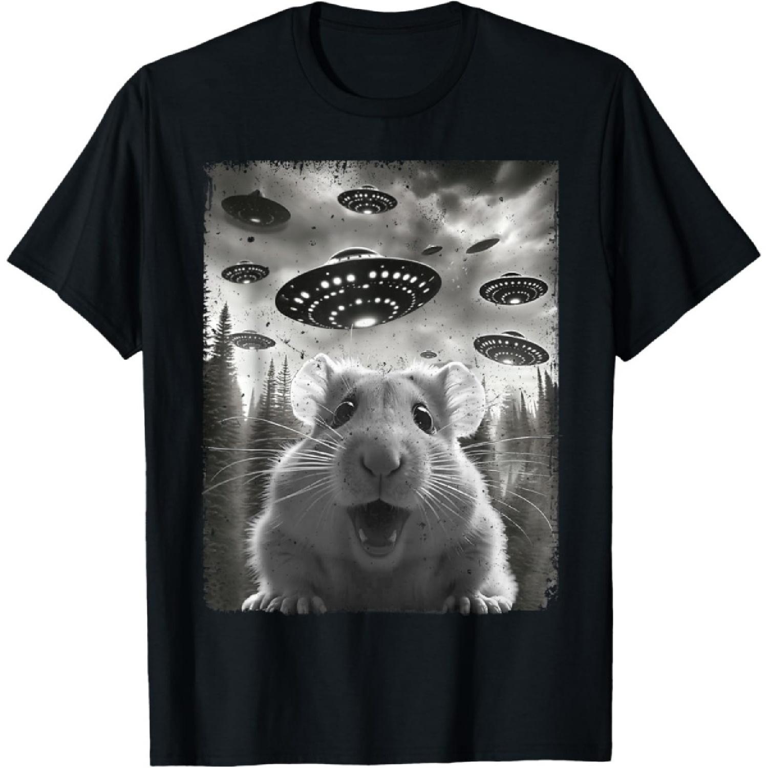 Hamster Selfie With Alien UFO Rodent Animals Men Women Kids T-Shirt S