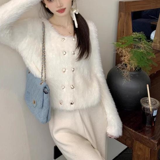 Imitation Mink Fleece Sweater Jacket Women's Spring and Autumn New High-end Short Small Fragrant Knitted Cardigan Top Trendy