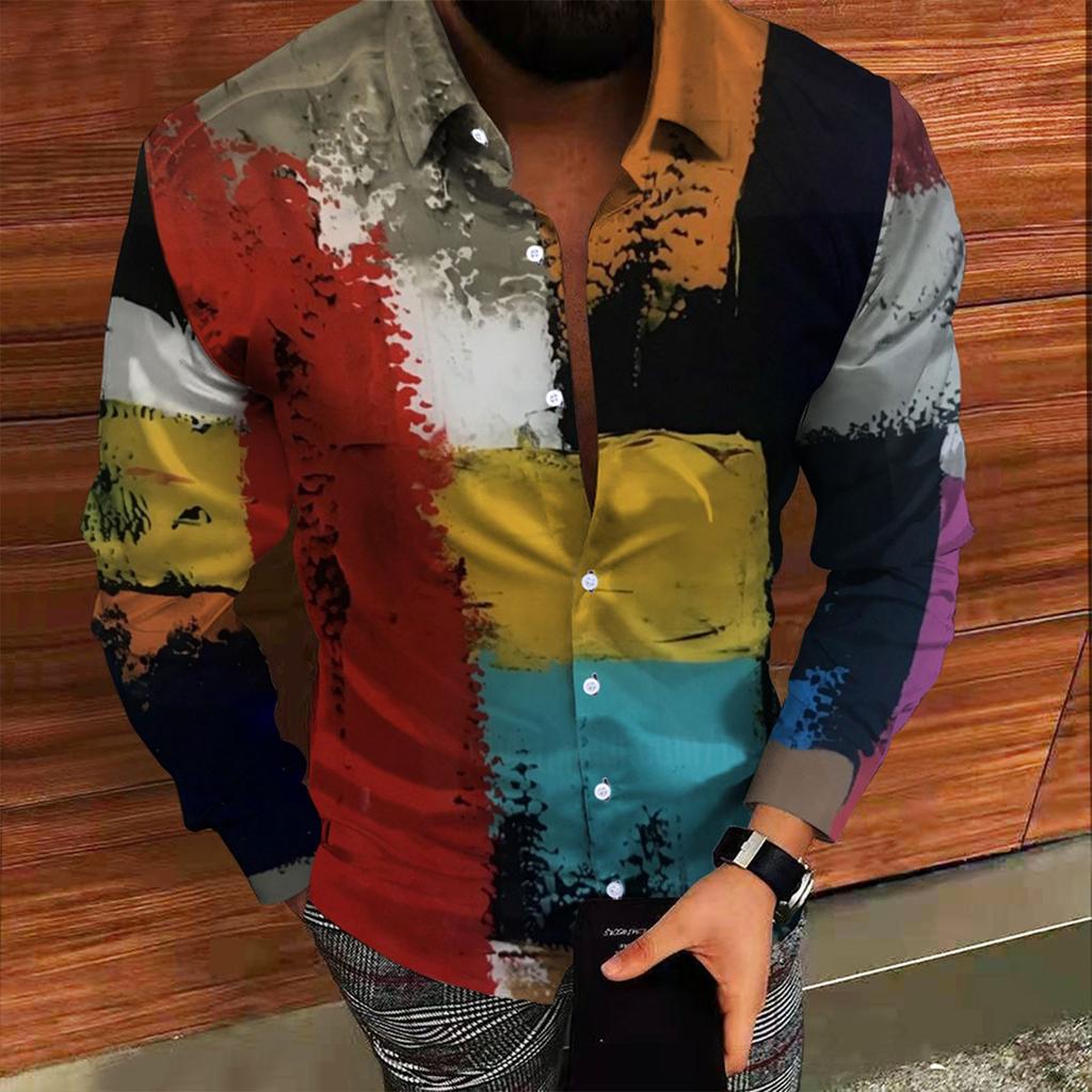 Men's Printed Long Sleeve Shirts Casual Loose Printed Long Sleeve Shirts