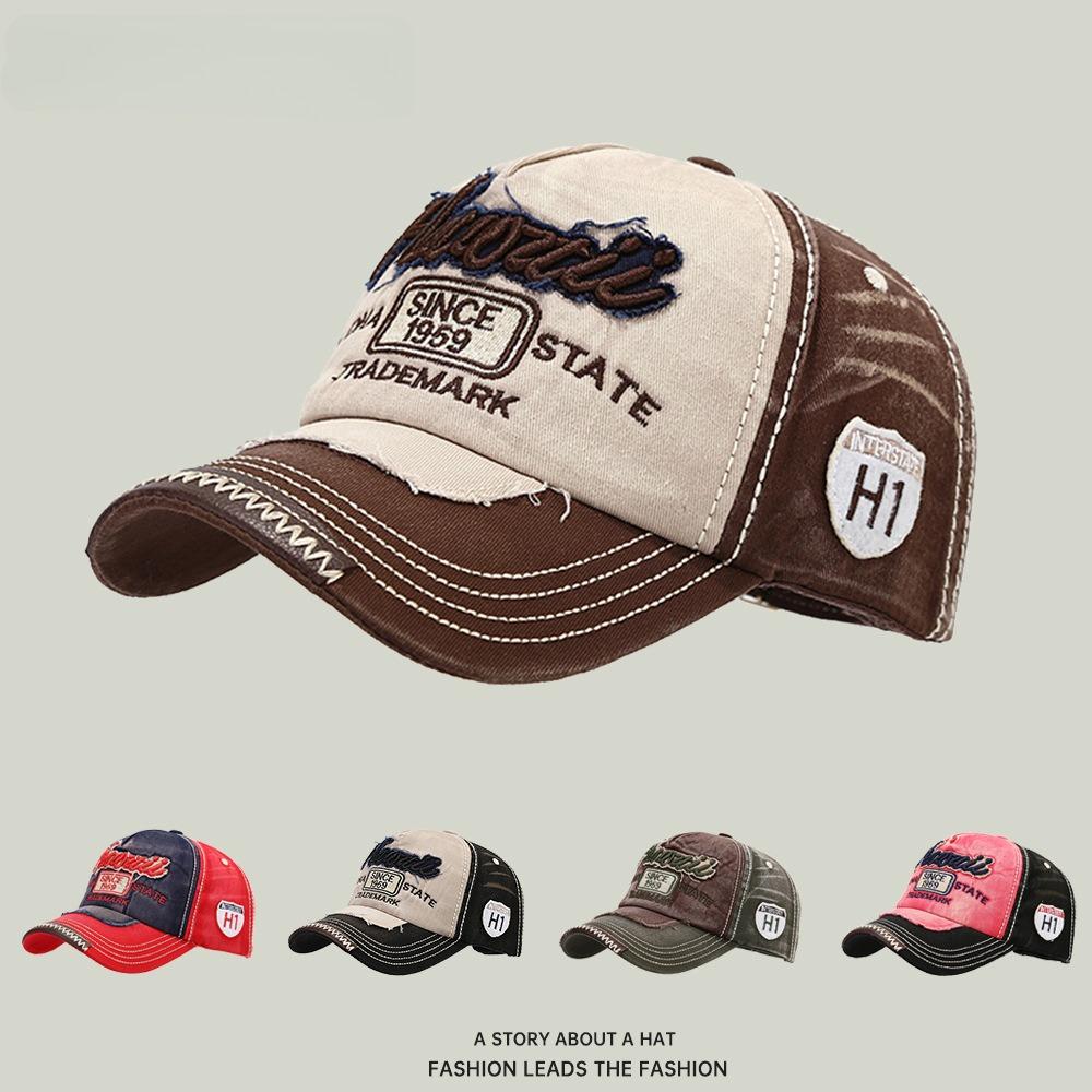 Washed and old embroidered baseball cap Men's and women's four-season cowboy hat Simple sunshade cap