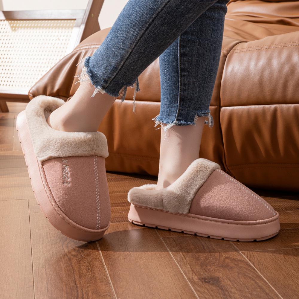 Women's and Men's Cozy Suede Plush Slippers - Non-slip, Thick Bottom, Silent, Outdoor Wear