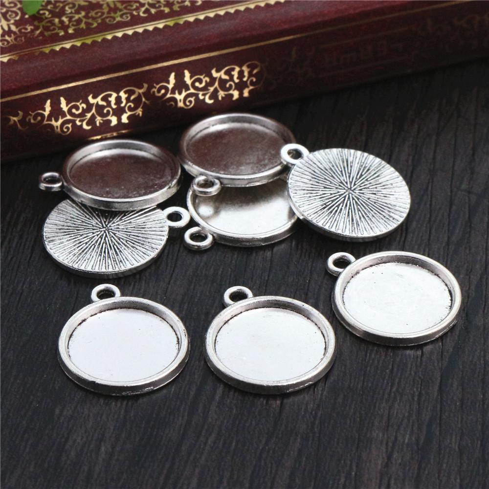 

30/20pcs 14mm 16mm 18mm Inner Size Antique Silver Plated Black Bronze 6 Styles Simple Cabochon Base Cameo Setting Charms Pendant 16mm x 20pcs