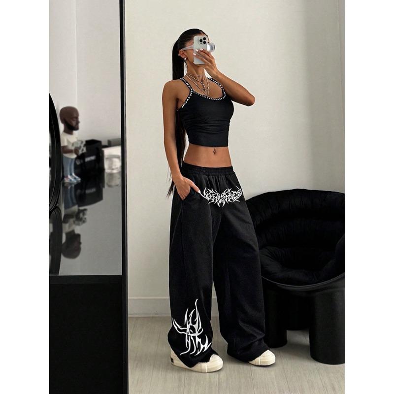 Hip-hop hip-hop jazz casual pants women's foreign trade loose and versatile retro trendy brand drawstring sports long pants