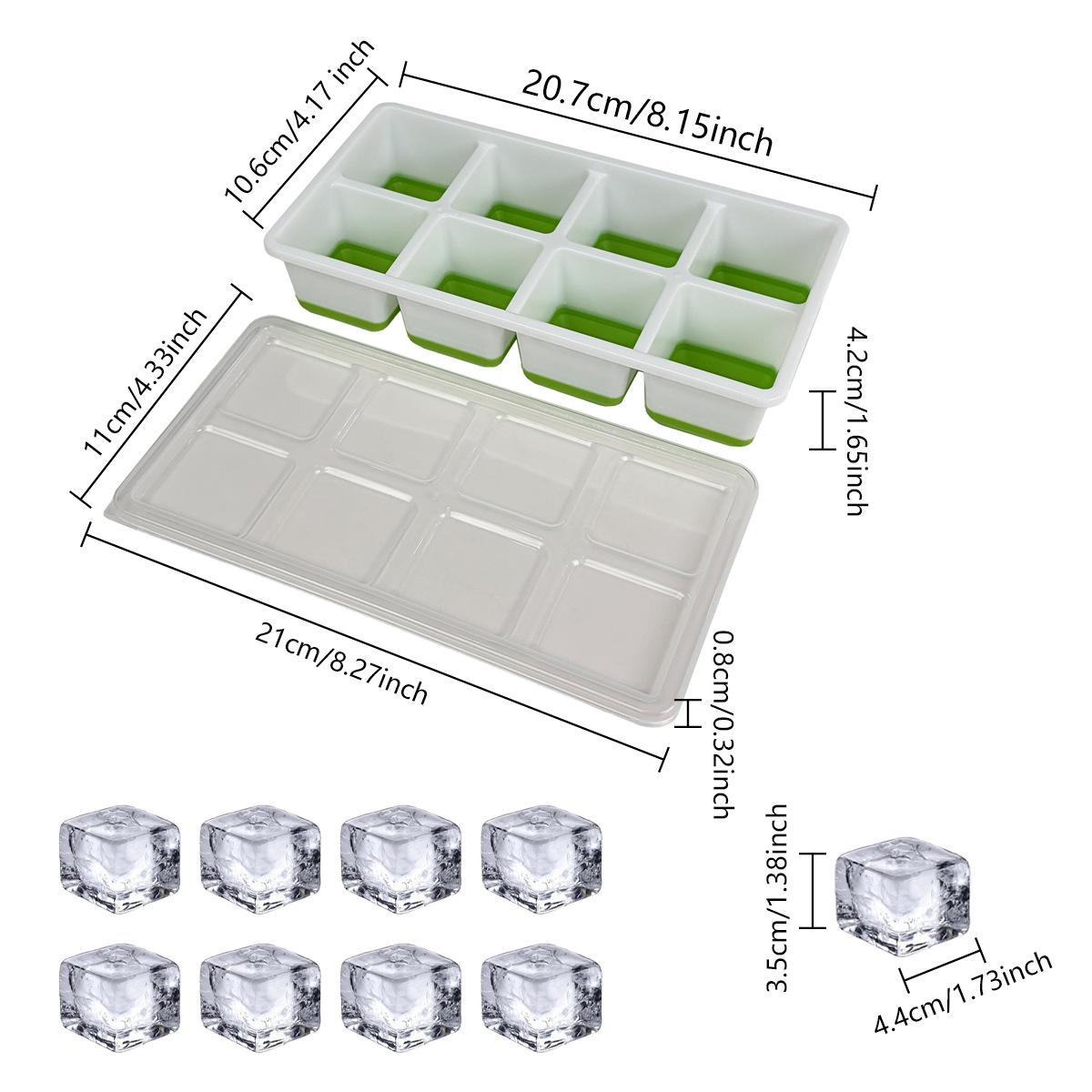 8-Grid rectangular food-grade silicone ice grid DIY ice cube mold ice box set зелёный