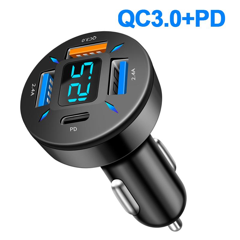 SEAMETAL 4USB PD Digitalanzeige Autoladegerät für Handy Schnellladung QC3.0 Autoladegerät für IPhone Xiaomi Samsung