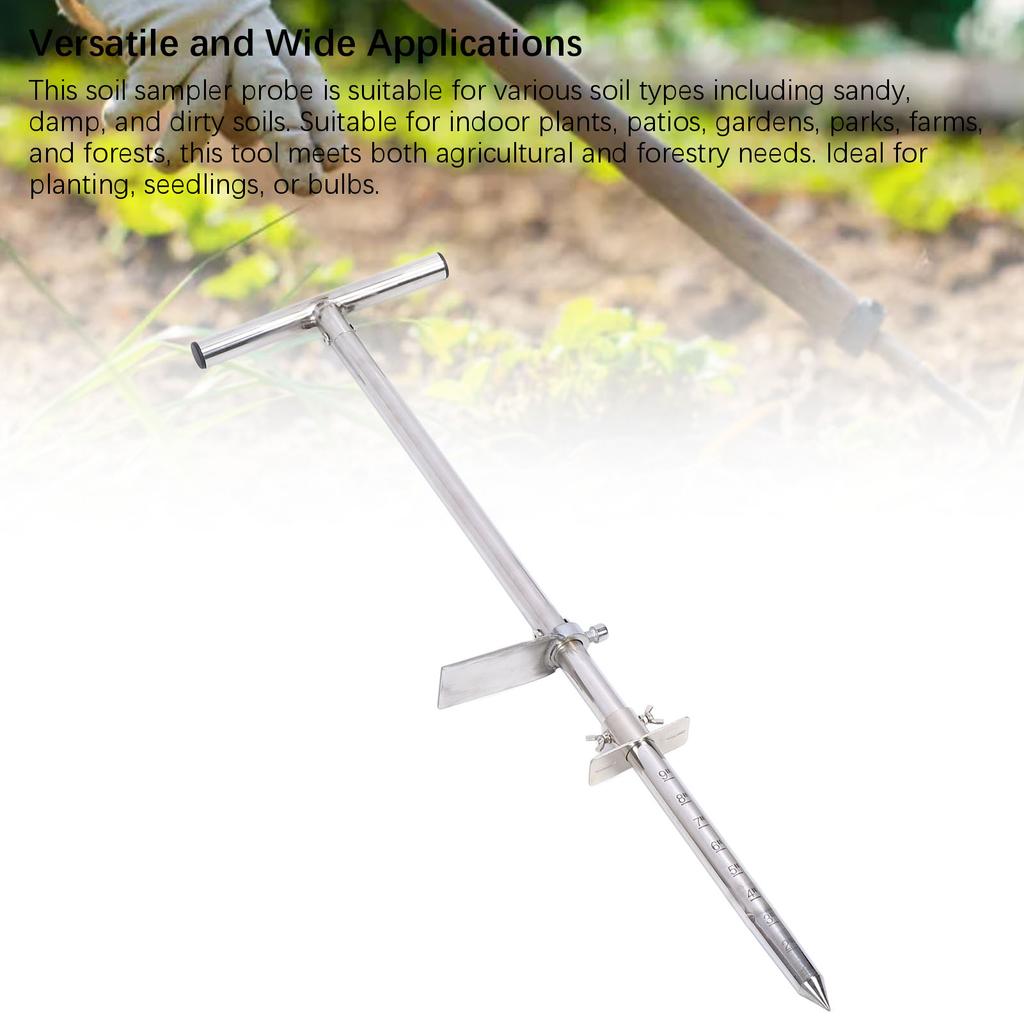 Půdní sonda Nerezová půdní sonda s nožním pedálem Ergonomická T rukojeť Sázecí nástroj 33,5 palce pro trávník zahradu farmu péči o rostliny