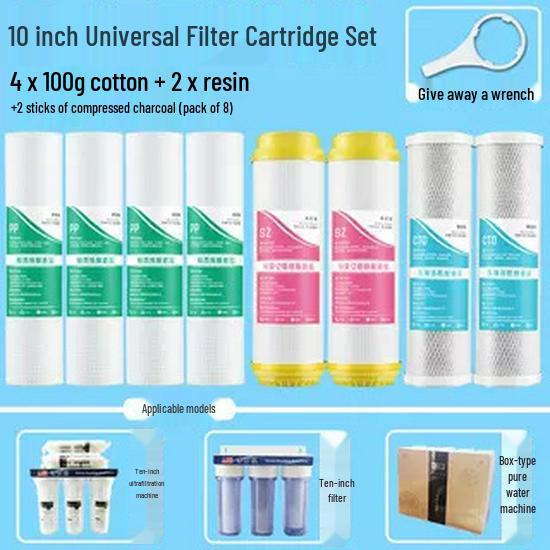 "Universal 10-Inch Water Purifier Filter: 3-Stage PP Cotton, UDF Granular Carbon, CTO Compressed Activated Carbon for Home"