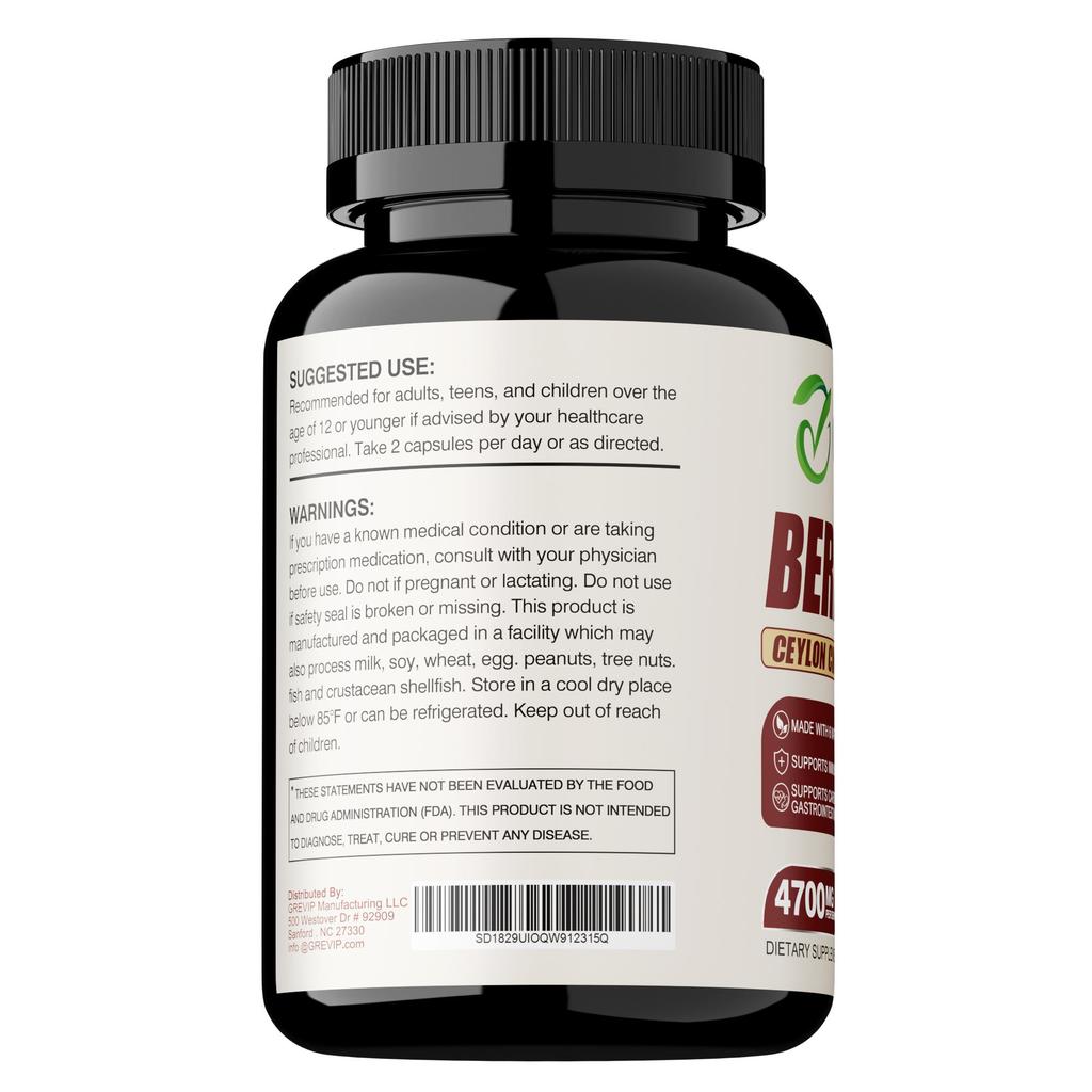 Berberine HCI 4700mg - Ceylon Cinnamon, Healthy Cholesterol, Metabolism & Health