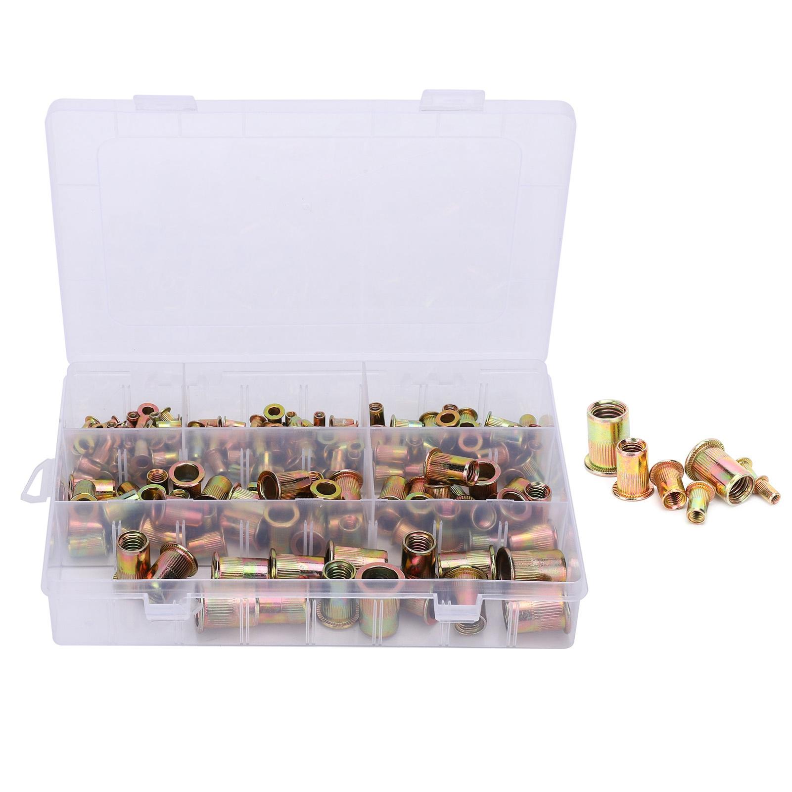 

180 шт. Комплект заклепочных гаек с плоской головкой, метрический, из углеродистой стали, гайки-вставки Rivnut, цинковое покрытие, окраска