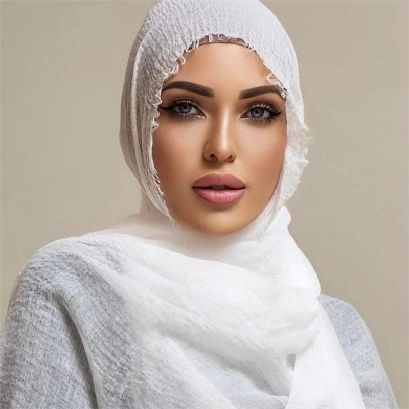 180*90cm Women Cotton Linen Crinkle Scarf Shawl Hijab Long Headscarf Scarves Head Wraps Solid Color Scarves Female Plain Head Scarf