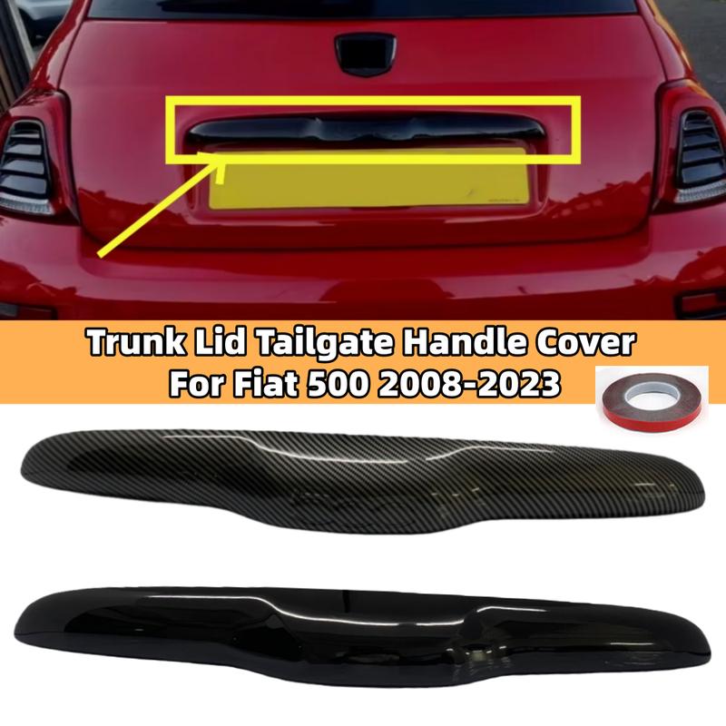 For Fiat 500 08-23 Abarth 595 2012- Abarth 695 2010- Car Trunk Lid Tailgate Handle Cover Trim Glossy Black/Carbon Look