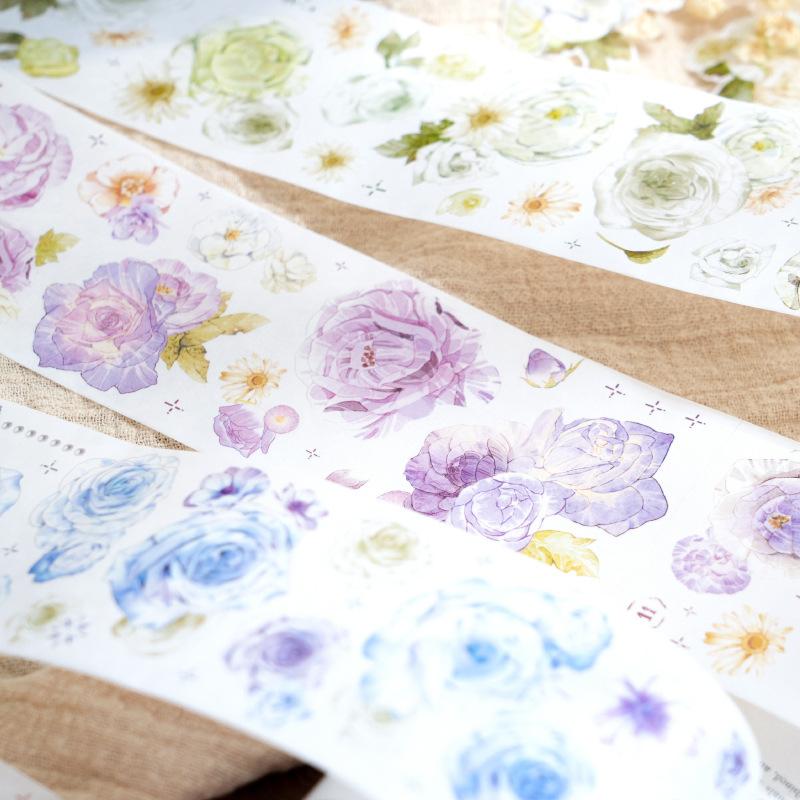 1 Roll 6x200cm Watercolor Floral Washi Tape Stickers, Fresh Hand-Painted Flower Journal Decor, Diary Collage DIY Material