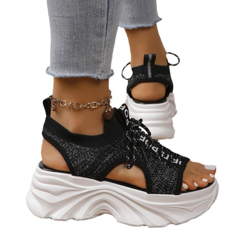 Muffin breathable thick-soled fish mouth sandals women's spring and summer new straps fly-woven high-heeled sports sandals