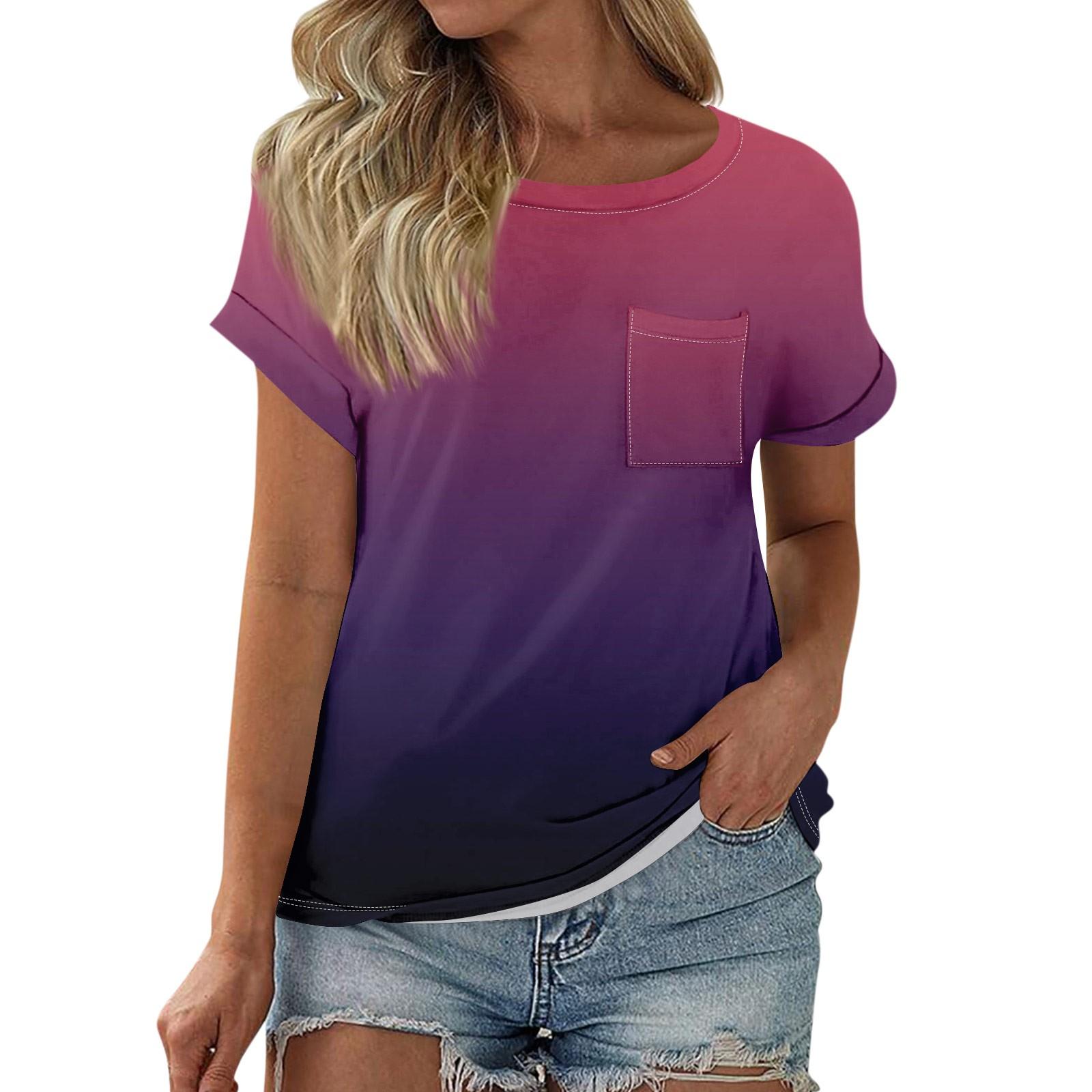 

Женская футболка Футболка с принтом С коротким рукавом и карманом Повседневные Выходные Мода Классический Круглый вырез Обычный Топ XXL