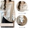 R10righten Pullover Polo Long Loose Cotton Solid Winter Women's Shirt, Sleeve, Half-Zip, Collared, Fit, Blend, Lightweight, Color, Soft, Casual,