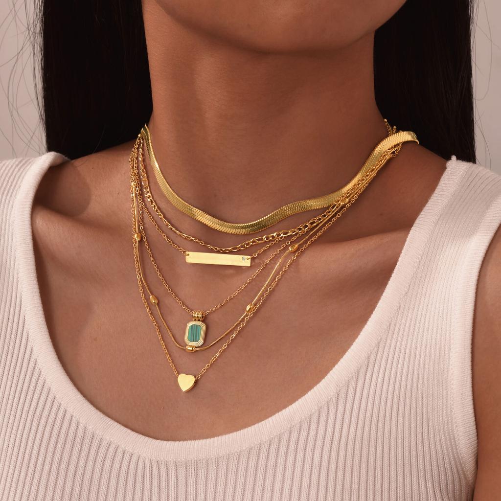 Vnox Classic Gold Plated Various Chain Necklaces,Stainless Steel Square Heart Pendent Necklace For Girl,Clavicle Collar Jewelry
