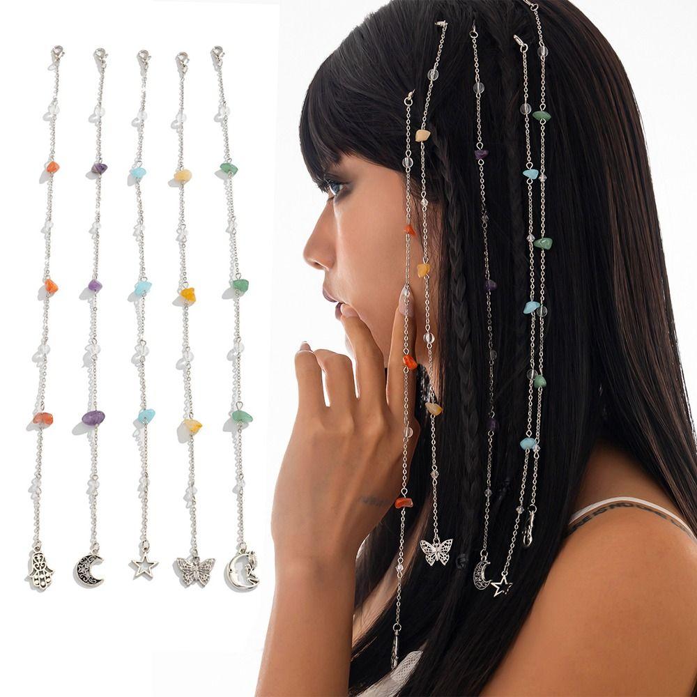 Acrylic Stone Hair Ring Pendant Star Butterfly Moon Pendant Tassel Hair Accessories  For Women