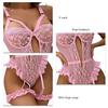 Women Lace One Piece Lingerie Stylish Elegant Breathable Mesh Backless Strap Bodysuit with Thigh Strap Pink S