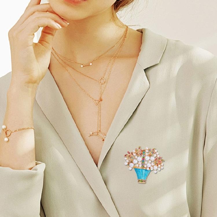 Enamel Floral Brooch Featuring Pearls Embellishments and Crystals Detail for Weddings Celebration