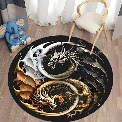 "Dragon Yin Yang Carpet for Living Rooms and Studies" Round Carpet for Home Sofa Bedroom, Gift