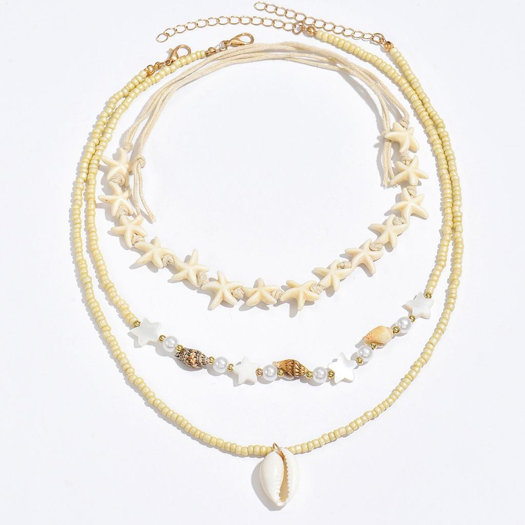 Chic Oceaninspired Shell Beaded Necklace With Multilayer Design For Ladies
