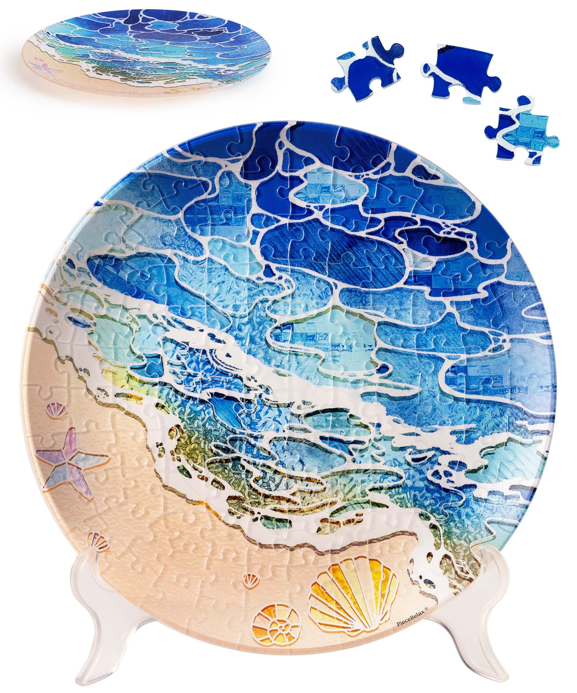 

PieceRelax 124-Piece Decorative Plate Puzzle Shells and the Sea (23x23cm) Plastic Jigsaw Puzzle with Wall Hanging Set and Plate Stand [PL1011]