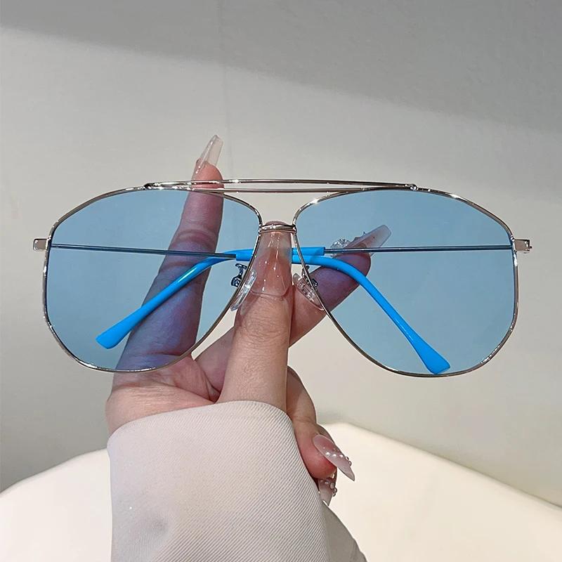Vintage Pilot Sunglasses Men Fashion Oversized Double Bridge Shades Women New Trendy Brand Design Decorative Sun Glasses