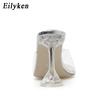 Fashion Eilyken Green PVC Jelly Slippers Open Toe Perspex Sike High Heels Crystal Women Transparent Sandals Pumps Shoes
