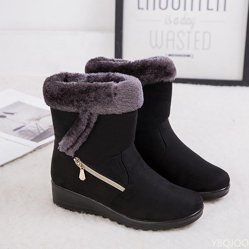 New Winter Warm Women'S Snow Boots Large Size Side Zipper Simple Comfortable Daily Casual Thick Wear Resistant Cotton Boots
