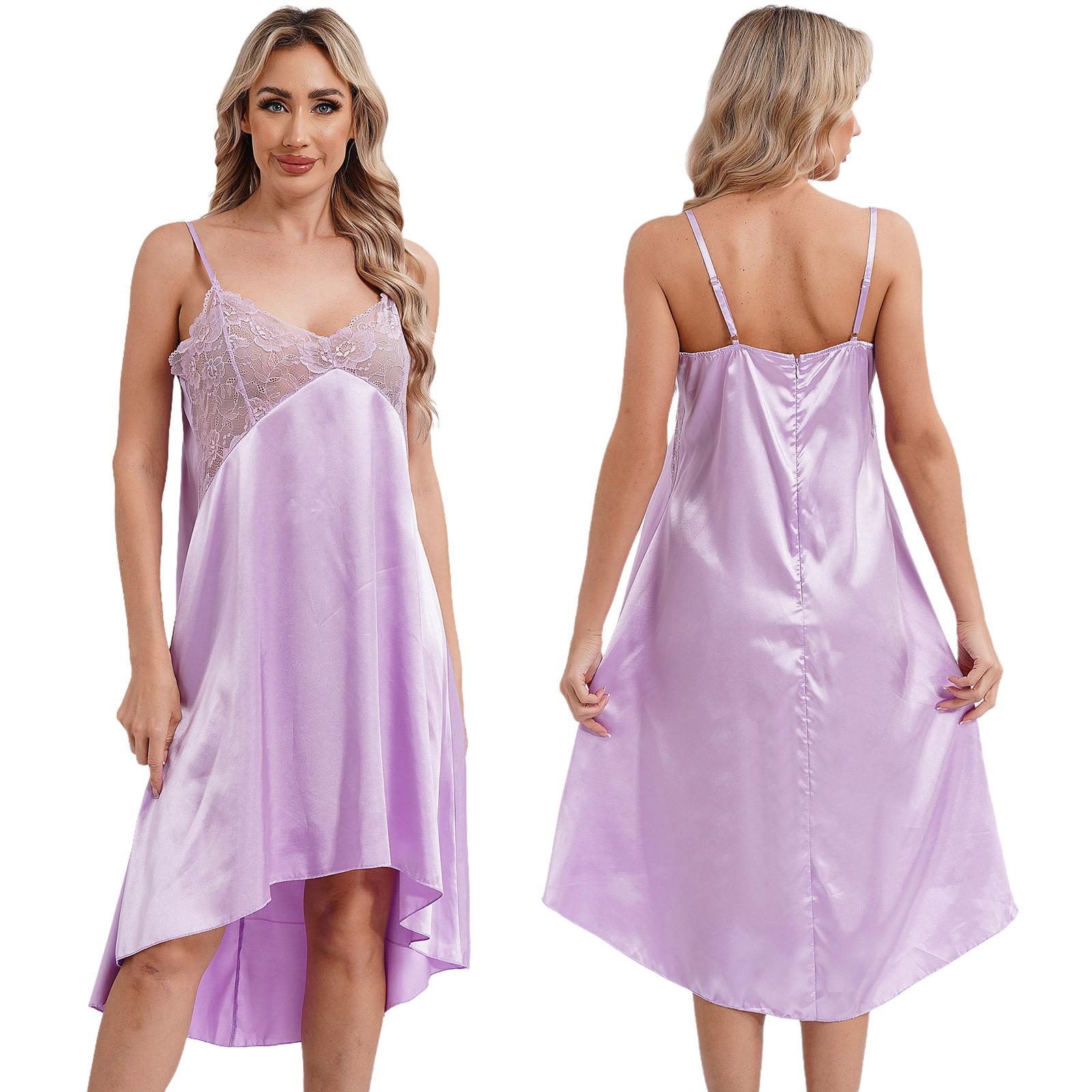 

Жіноча нижня білизна з шовкового атласу глибокого V, нічна сукня без рукавів, нічна сорочка, нічна сорочка, домашній одяг. M