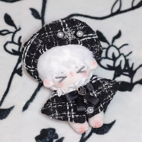 Niannyyhouse 10cm Plüschkleidungsset mit Poncho, Hut und Schal zum Anziehen für Baumwollpuppen (Weiß)