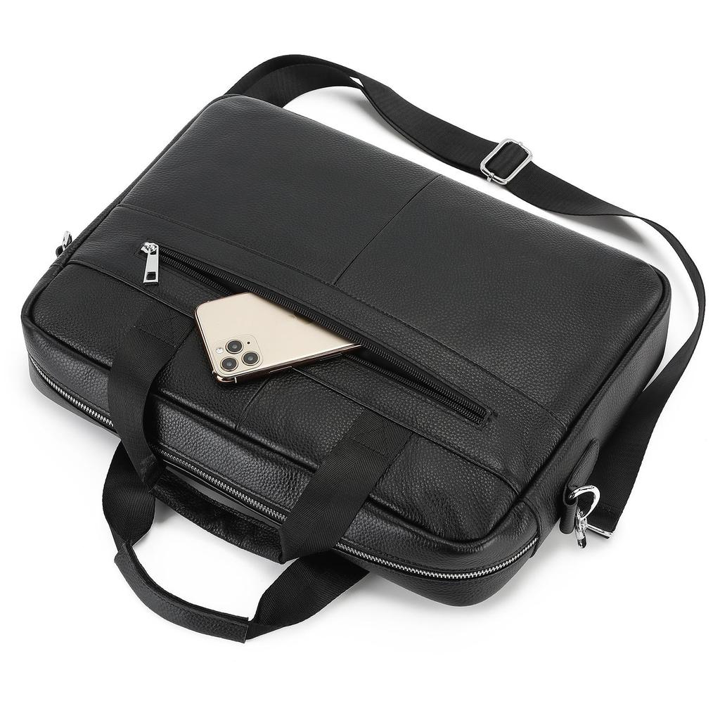 Men's Genuine Leather 15" Laptop Briefcase & Crossbody Shoulder Bag