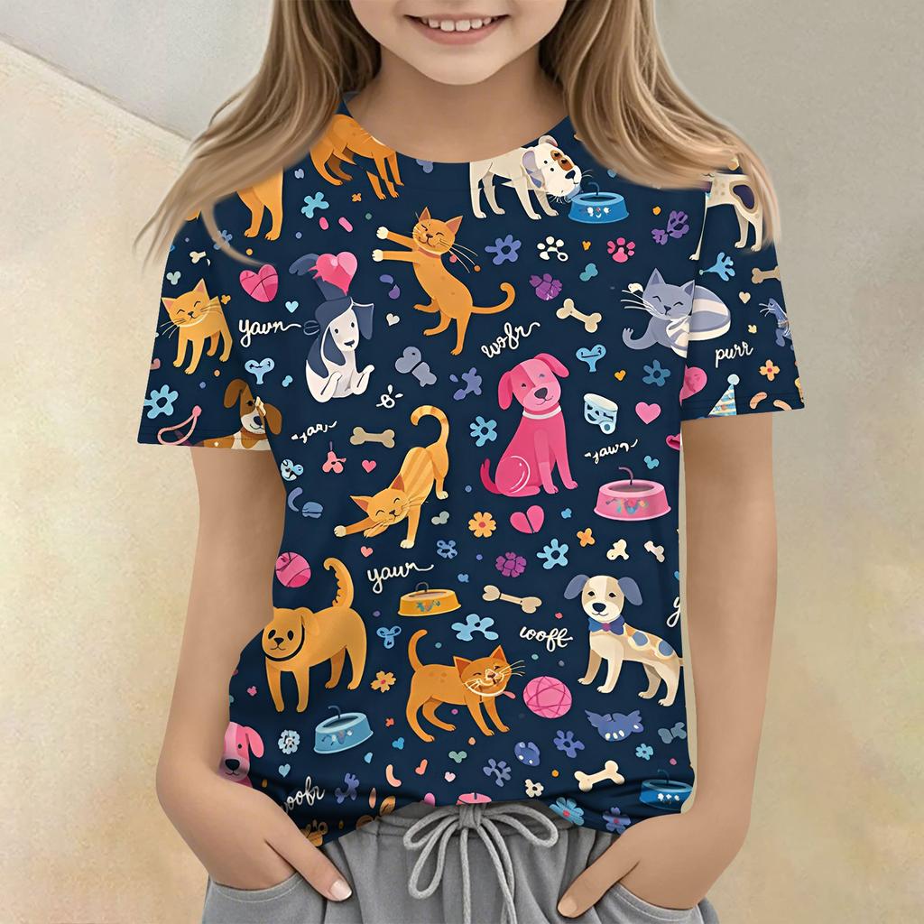 Children's Printed Round Neck Short Sleeved Casual T-shirt