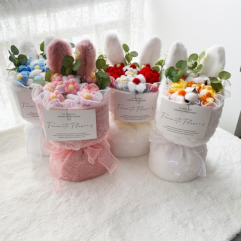 Decoration Woven Artificial Fake Flower Simulated Handwoven Yarn Simulation Rabbit Christmas Thread Knitted Flowers Bouquet