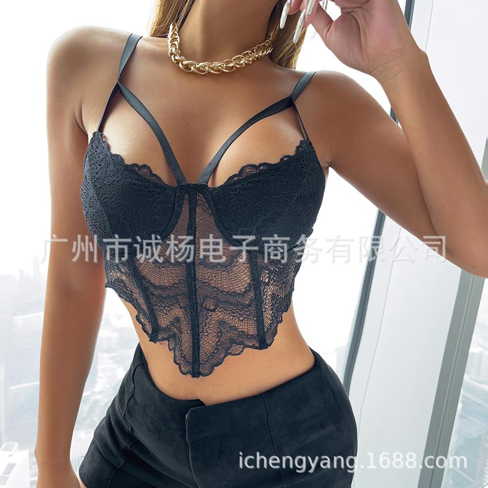 

Женский кружевной топ-топ Fishbone с открытой спиной и сексуальным ромбовидным узором L чёрный