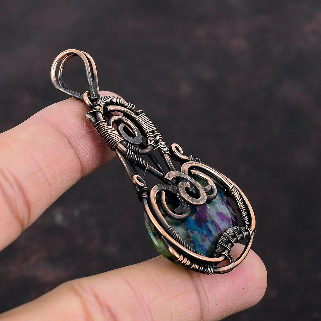 Multi Fire Labradorite Pendant Copper Wire Wrapped Jewelry Gemstone Pendant Handmade Ethnic Jewelry Copper Wire Wrap Pendant Gift For Mother