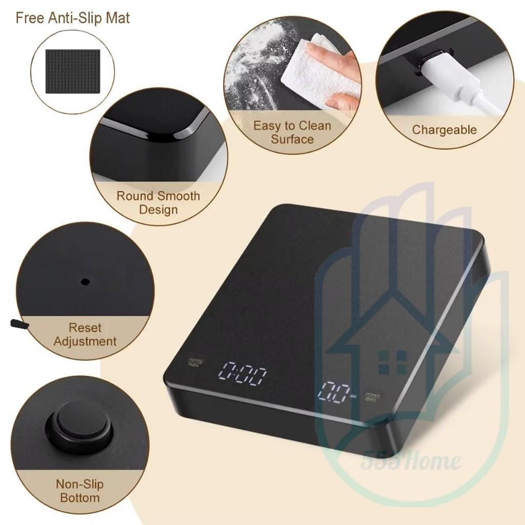 Kávová váha Automatický časovač LED displej/ Dobíjecí přes USB / Kuchyňská váha Elektronická váha 3kg/0,1g Vysoká přesnost
