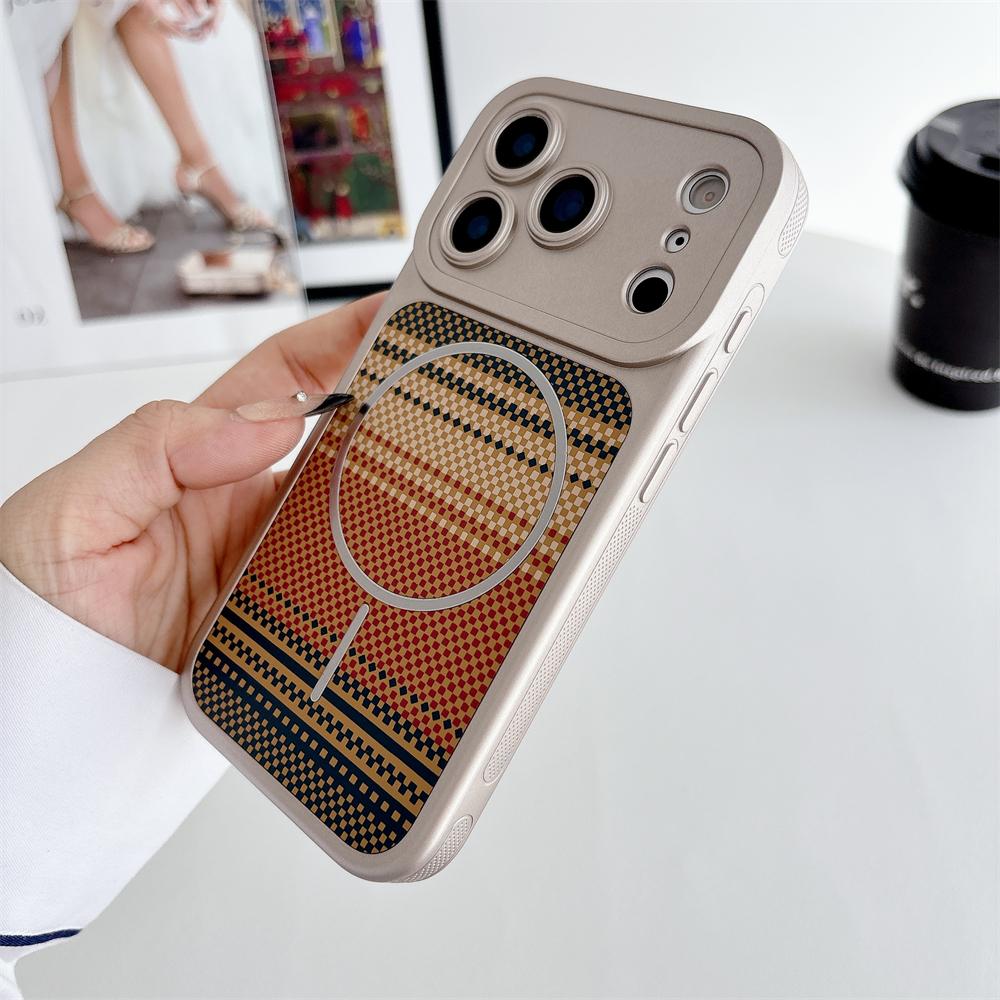 Kevlar Slim Magnetic Striped Pattern Case For iPhone 17 Pro Max 16 15 14 13 for Magsafe Shockproof Ultra Thin Colorful Cover