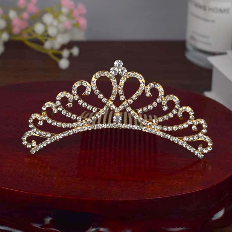 Gold Crown Rhinestone & Pearl Hair Comb for Children - Princess Bridal Accessory