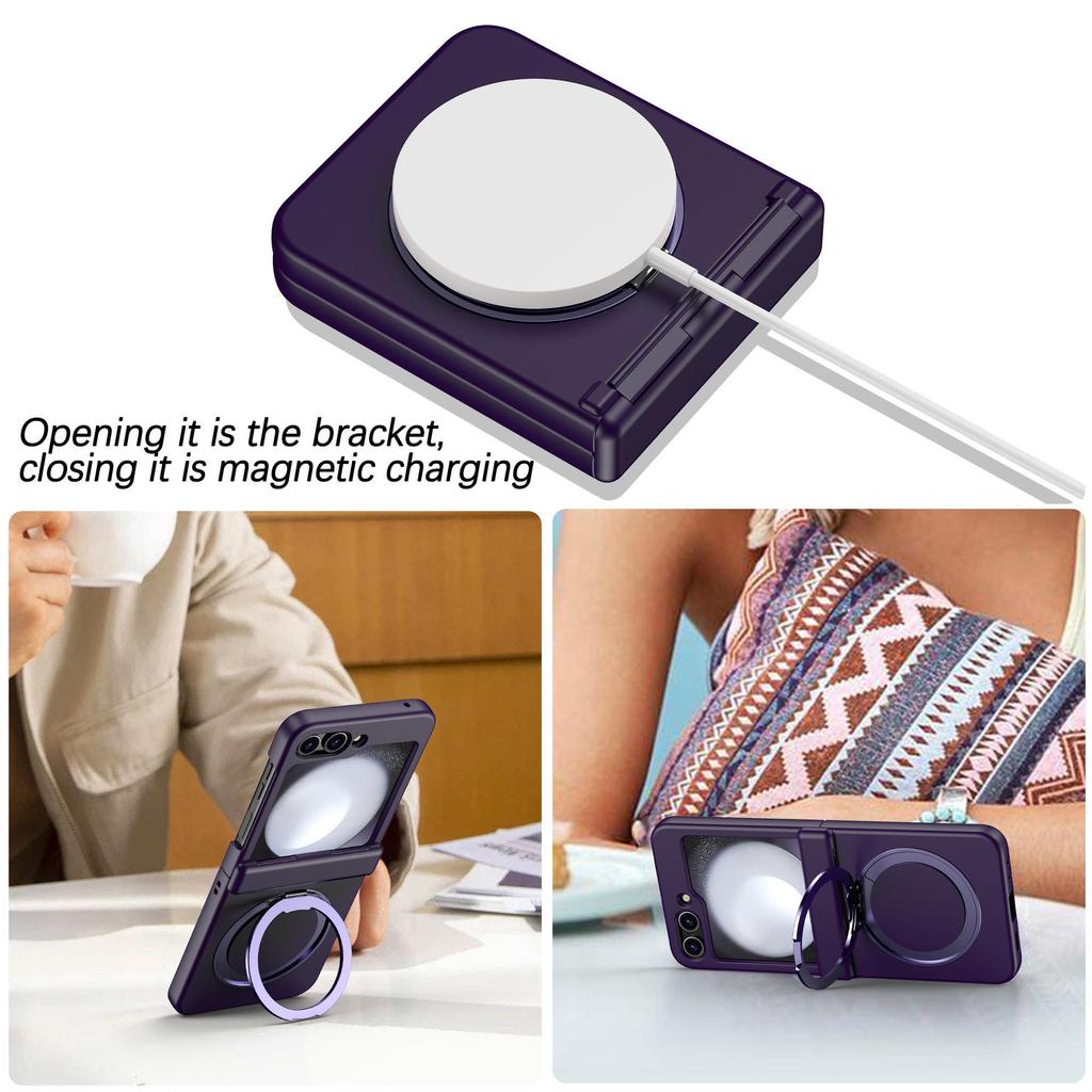 Samsung Z Flip6/5 Schutzhülle mit 360° drehbarem Ständer, magnetisches kabelloses Laden, Vollabdeckung und sturzsicherem Scharnier