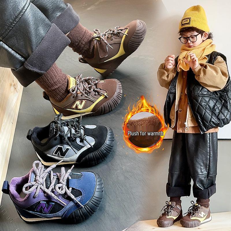 2025 Winter Kids' Sports Shoes: Versatile Boys' Casual with Velvet, Girls' Thin Velvet German Trainers