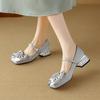Krazing Pot Sheepskin Stain Summer Size 40 Crystal Med Heels Butterfly-knot Oriental Design Square Toe Elegant Wedding Pumps